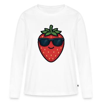 Fraise fraîche Été Fruité Drôle Satisfait - T-shirt manches longues Premium bio Femme - blanc - Devant - Julia (174cm)