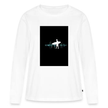 Surfer Silhouette mit Soundwellen-Layout - Frauen Premium Bio Langarmshirt - Weiß - Vorne - Julia (174cm)