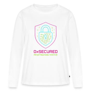 Bouclier 0xSécurisé testeur d'intrusion cyber - T-shirt manches longues Premium bio Femme - blanc - Devant - Julia (174cm)