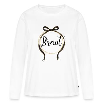 ÉQUIPE BRAUT ! Arc Cercle Or Noir - T-shirt manches longues Premium bio Femme - blanc - Devant - Julia (174cm)