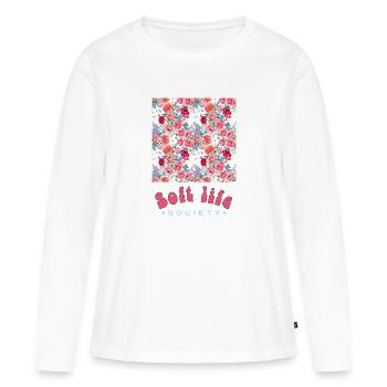 Gentle Blossoms Soft Life Graphic - T-shirt manches longues Premium bio Femme - blanc - Devant - Julia (174cm)