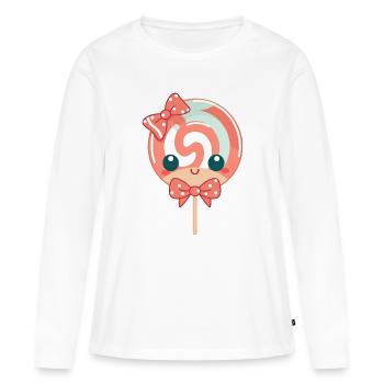Cœur de nœud caramel sucette - T-shirt manches longues Premium bio Femme - blanc - Devant - Julia (174cm)