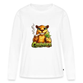 Canabybara - Capybara mit Cannabisblatt - Frauen Premium Bio Langarmshirt - Weiß - Vorne - Julia (174cm)