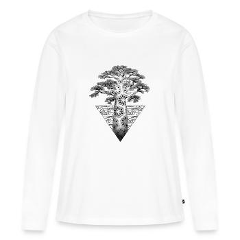 Geometrischer fraktaler Baum auf schwarzem Hintergrund - Frauen Premium Bio Langarmshirt - Weiß - Vorne - Julia (174cm)