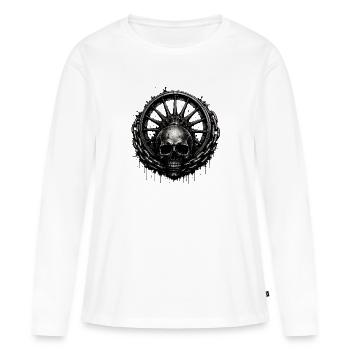 Motif sombre frappant avec crâne, chaîne solide - T-shirt manches longues Premium bio Femme - blanc - Devant - Julia (174cm)