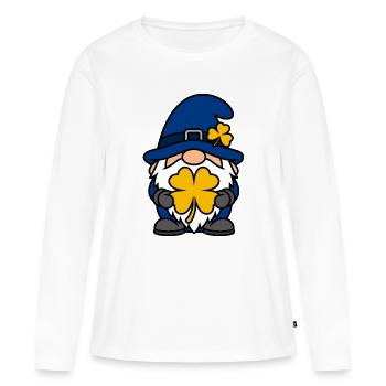 Nain Veinard Coloré avec Trèfle - T-shirt manches longues Premium bio Femme - blanc - Devant - Julia (174cm)