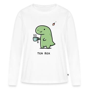 Petit dinosaure avec du café - T-shirt manches longues Premium bio Femme - blanc - Devant - Julia (174cm)