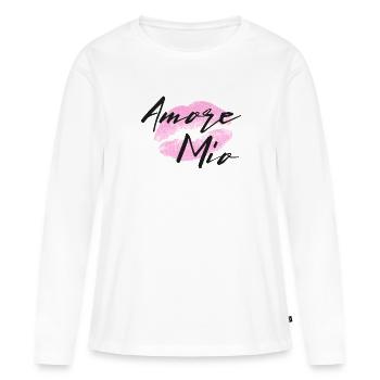 Amore mio Lèvres Rose - T-shirt manches longues Premium bio Femme - blanc - Devant - Julia (174cm)