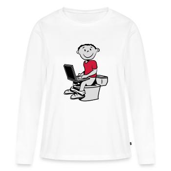 wc petit garçon ordinateur portable assis - T-shirt manches longues Premium bio Femme - blanc - Devant - Julia (174cm)