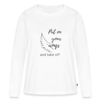 Mets tes ailes et décolle - T-shirt manches longues Premium bio Femme - blanc - Devant - Julia (174cm)