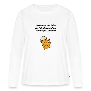 Vaut mieux une bière qui fait pisser qu'une femme - T-shirt manches longues Premium bio Femme - blanc - Devant - Julia (174cm)