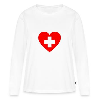 Coeur Suisse Croix Darling Love Aide à la santé - T-shirt manches longues Premium bio Femme - blanc - Devant - Julia (174cm)