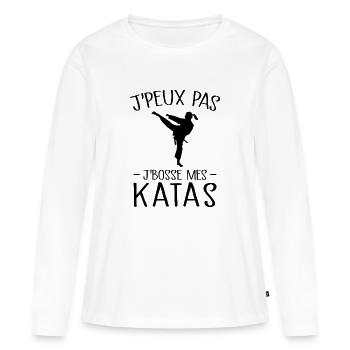 Je Peux Pas Je Bosse Mes Katas - T-shirt manches longues Premium bio Femme - blanc - Devant - Julia (174cm)