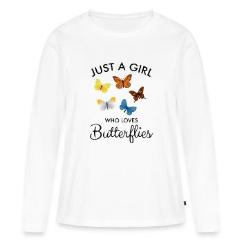 Just A Girl Who Loves Butterflies - Frauen Premium Bio Langarmshirt - Weiß - Vorne - Julia (174cm)
