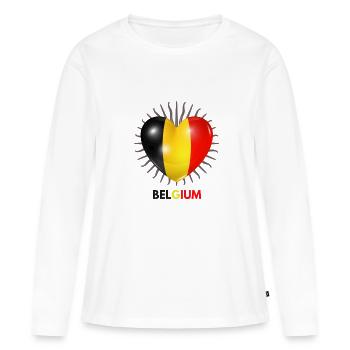 Articles de fans cool adaptés à la Coupe du Monde pour la Belgique - T-shirt manches longues Premium bio Femme - blanc - Devant - Julia (174cm)