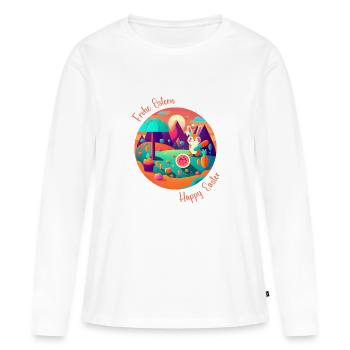 Joyeuses Pâques | Joyeuses Pâques | Illustration - T-shirt manches longues Premium bio Femme - blanc - Devant - Julia (174cm)
