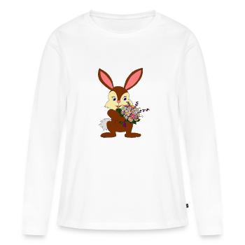 Lapin avec autruche - T-shirt manches longues Premium bio Femme - blanc - Devant - Julia (174cm)