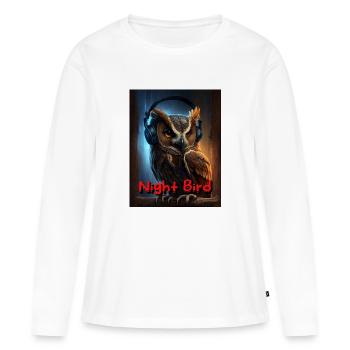 Nachteule mit Kopfhörer - Frauen Premium Bio Langarmshirt - Weiß - Vorne - Julia (174cm)