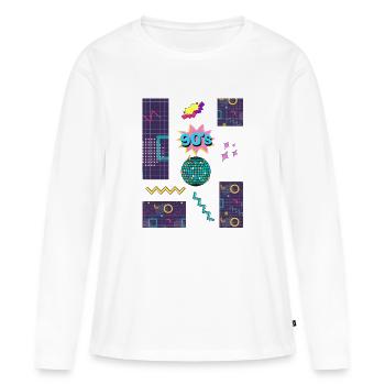 90´s- Design in typisch bunt gehalten - Frauen Premium Bio Langarmshirt - Weiß - Vorne - Julia (174cm)