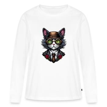 Steampunk Cat - Women's Premium Organic Long Sleeve Shirt - white - Front - Julia (174cm)