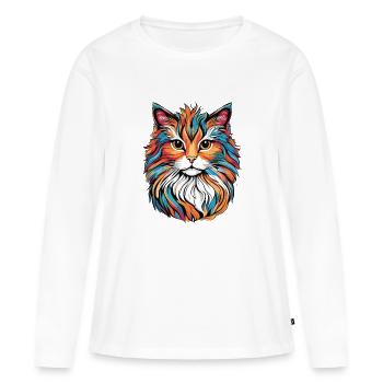 Chat coloré - T-shirt manches longues Premium bio Femme - blanc - Devant - Julia (174cm)