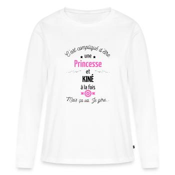 Pas facile d'être princesse et kiné - T-shirt manches longues Premium bio Femme - blanc - Devant - Julia (174cm)