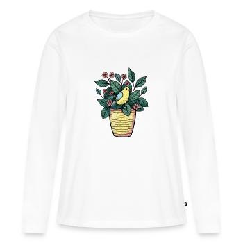 Bird in Flower Pot - Style Drawing - Women's Premium Organic Long Sleeve Shirt - white - Front - Julia (174cm)