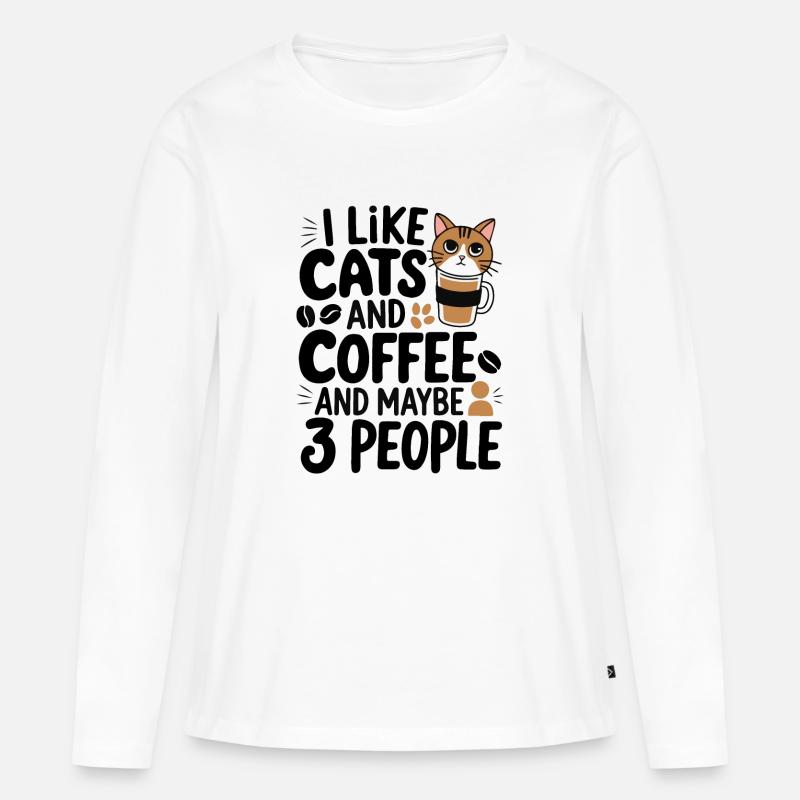 Katzen Kaffee Lustiges Statement - Frauen Premium Bio Langarmshirt - Weiß