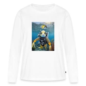 Poisson en combinaison de plongée 3 - T-shirt manches longues Premium bio Femme - blanc - Devant - Julia (174cm)