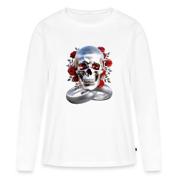 Crâne avec anneaux - T-shirt manches longues Premium bio Femme - blanc - Devant - Julia (174cm)