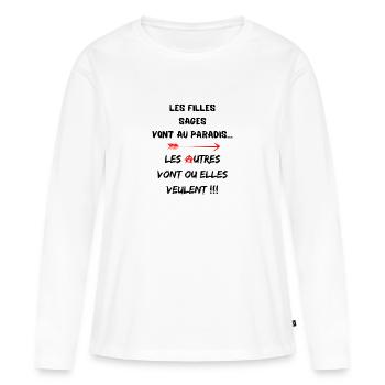 Les filles sages vont au paradis - T-shirt manches longues Premium bio Femme - blanc - Devant - Julia (174cm)