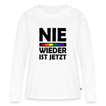 Nie wieder ist jetzt - Frauen Premium Bio Langarmshirt - Weiß - Vorne - Julia (174cm)