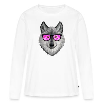 Wolf mit rosa Brille - Frauen Premium Bio Langarmshirt - Weiß - Vorne - Julia (174cm)