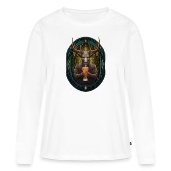 Cerf avec une chope à bière. Vikings nordiques - T-shirt manches longues Premium bio Femme - blanc - Devant - Julia (174cm)