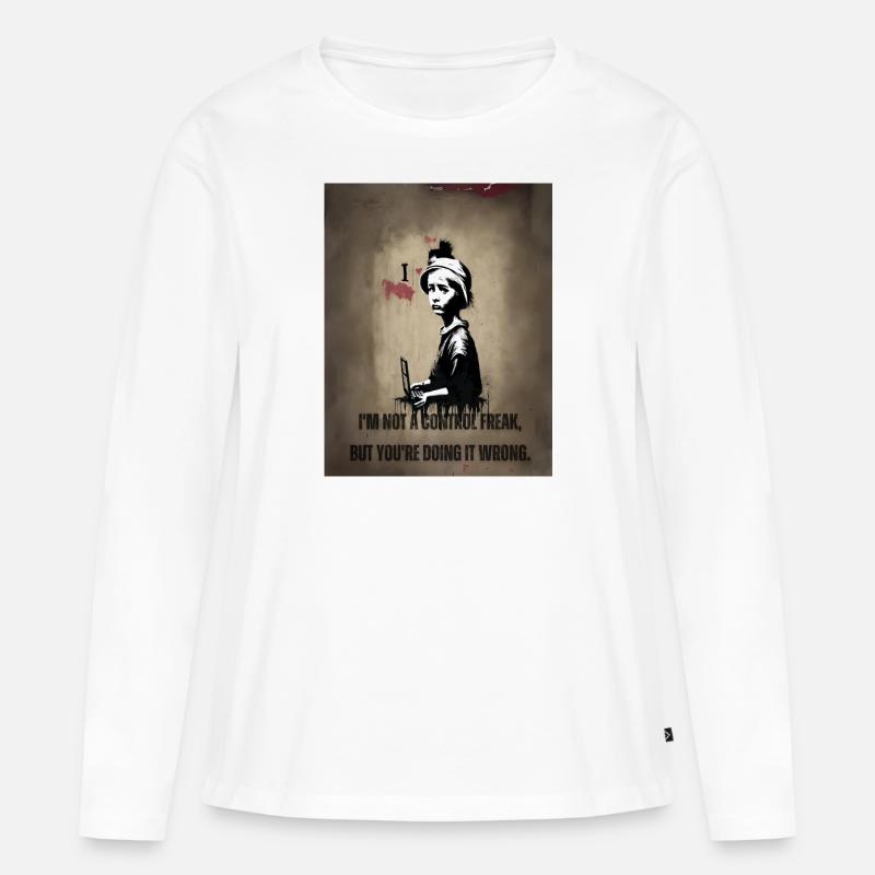 Sarkastisch, ich bin kein Kontrollfreak. - Frauen Premium Bio Langarmshirt - Weiß