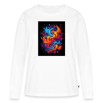 Tourbillon abstrait de couleurs - T-shirt manches longues Premium bio Femme - blanc - Devant - Julia (174cm)