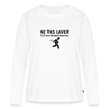 Ne pas laver mon chandail chanceux rugby - T-shirt manches longues Premium bio Femme - blanc - Devant - Julia (174cm)