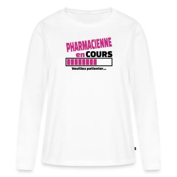 pharmacienne en cours - T-shirt manches longues Premium bio Femme - blanc - Devant - Julia (174cm)