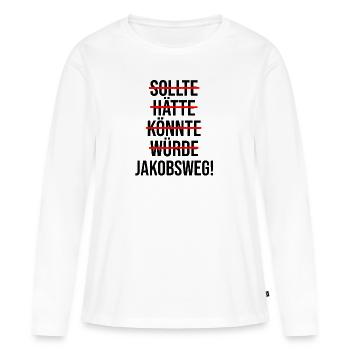 Chemin de Saint-Jacques Pèlerins Don Pèlerinage - T-shirt manches longues Premium bio Femme - blanc - Devant - Julia (174cm)