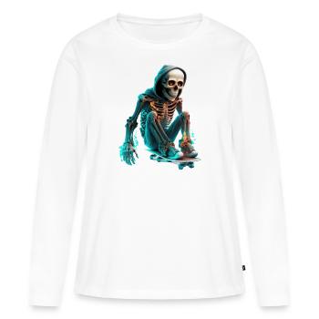 Skelett das Skateboard fährt - Frauen Premium Bio Langarmshirt - Weiß - Vorne - Julia (174cm)