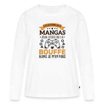 Mangas Jeux Video Bouffe Cadeau Humour - T-shirt manches longues Premium bio Femme - blanc - Devant - Julia (174cm)