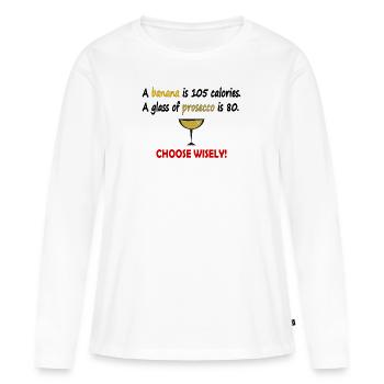 La banane a plus de calories que le prosecco. Banane; - T-shirt manches longues Premium bio Femme - blanc - Devant - Julia (174cm)