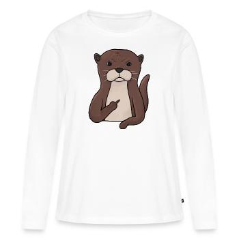 Loutre grincheux avec un majeur - T-shirt manches longues Premium bio Femme - blanc - Devant - Julia (174cm)