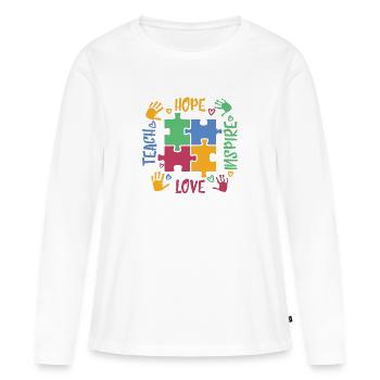 Autisme autiste Autisme Autisme - T-shirt manches longues Premium bio Femme - blanc - Devant - Julia (174cm)