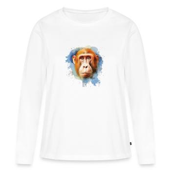 Aquarelle Proboscis Monkey - Colorful Wildlife Ar - T-shirt manches longues Premium bio Femme - blanc - Devant - Julia (174cm)