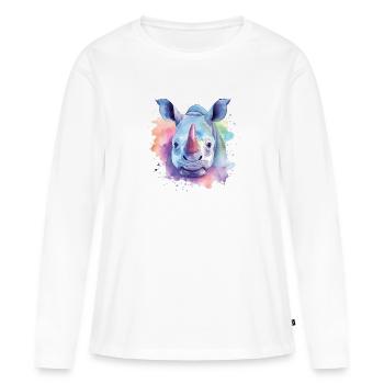 Lebendige Nashornkunst - Frauen Premium Bio Langarmshirt - Weiß - Vorne - Julia (174cm)