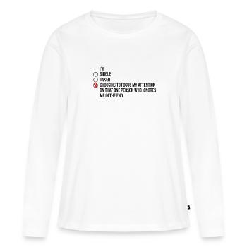 Statut relationnel compliqué - célibataire - T-shirt manches longues Premium bio Femme - blanc - Devant - Julia (174cm)