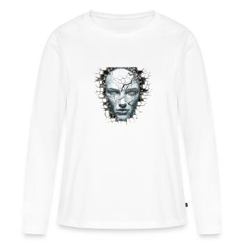 Surface Murale Fissurée, Design Artistique - T-shirt manches longues Premium bio Femme - blanc - Devant - Julia (174cm)