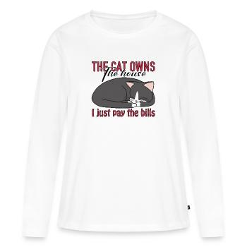 Chat mignon gris et blanc - T-shirt manches longues Premium bio Femme - blanc - Devant - Julia (174cm)