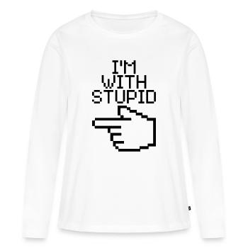 I'm with stupid - T-shirt manches longues Premium bio Femme - blanc - Devant - Julia (174cm)